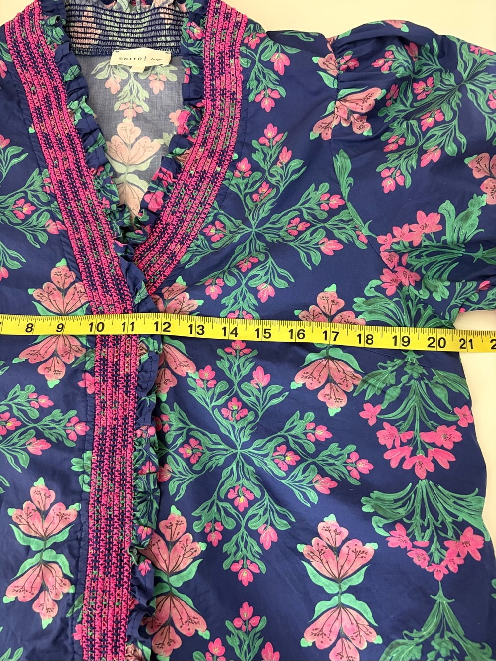 TODAY SALE 🎈🎈Entro Pink Floral Puff Sleeve Cottagecore Blouse Size Large - Picture 7 of 9